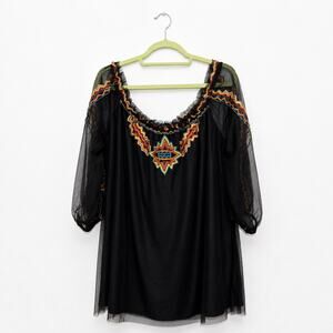 Vintage Collection Black Thunderbolt Embroidered Sheer Tunic Sz M NWT